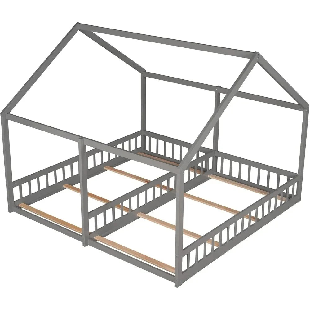 Double Twin Size Shared Bed with Fence Railings,House