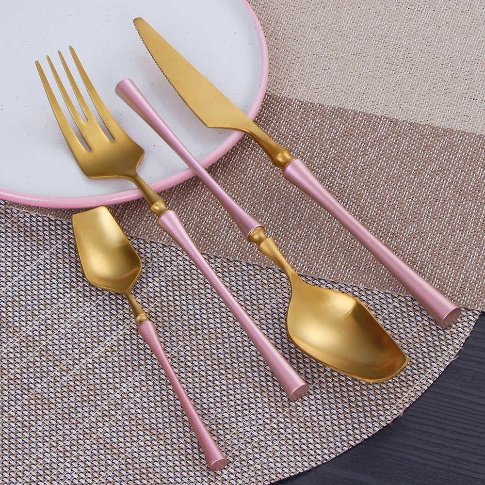 12/16/20 Pieces Knife Fork Spoon Set Gold Cutlery Set Stainless Steel Western Tableware Black Dinnerware Mirror Elegant Flatware