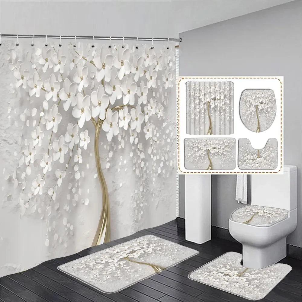 Elegant Shower Curtain with Bath Rug Set