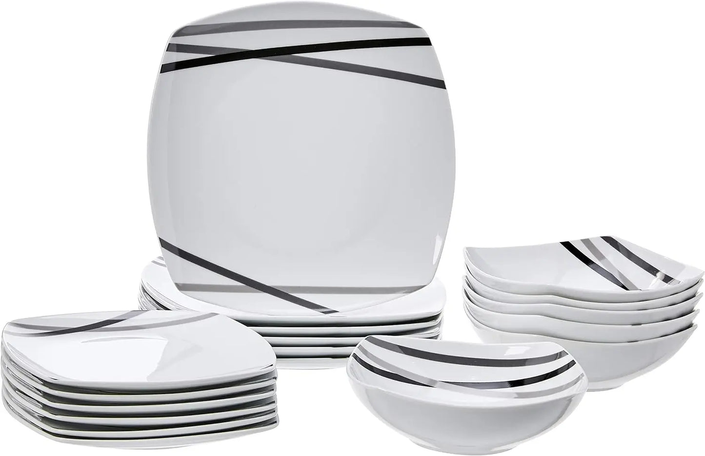 18 Piece Kitchen Dinnerware Set - Square Plates, Bowls