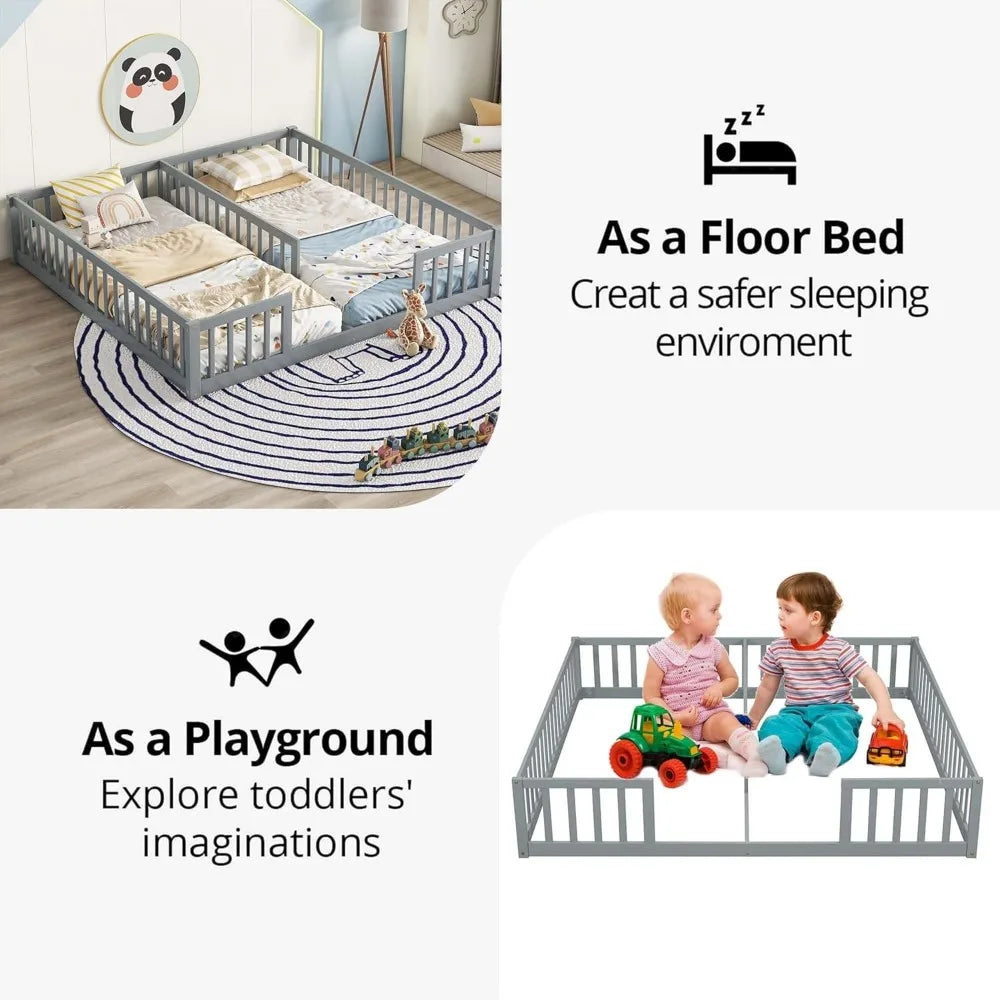 Floor Bed for 2 Kids, Montessori Bed Frame