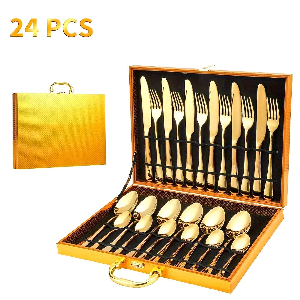 24pcs Elegant Stainless Steel Flatware Set