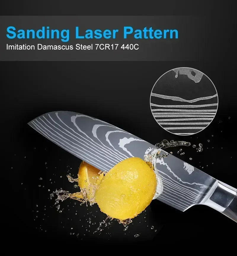Professional Damascus Kitchen Knives Set.