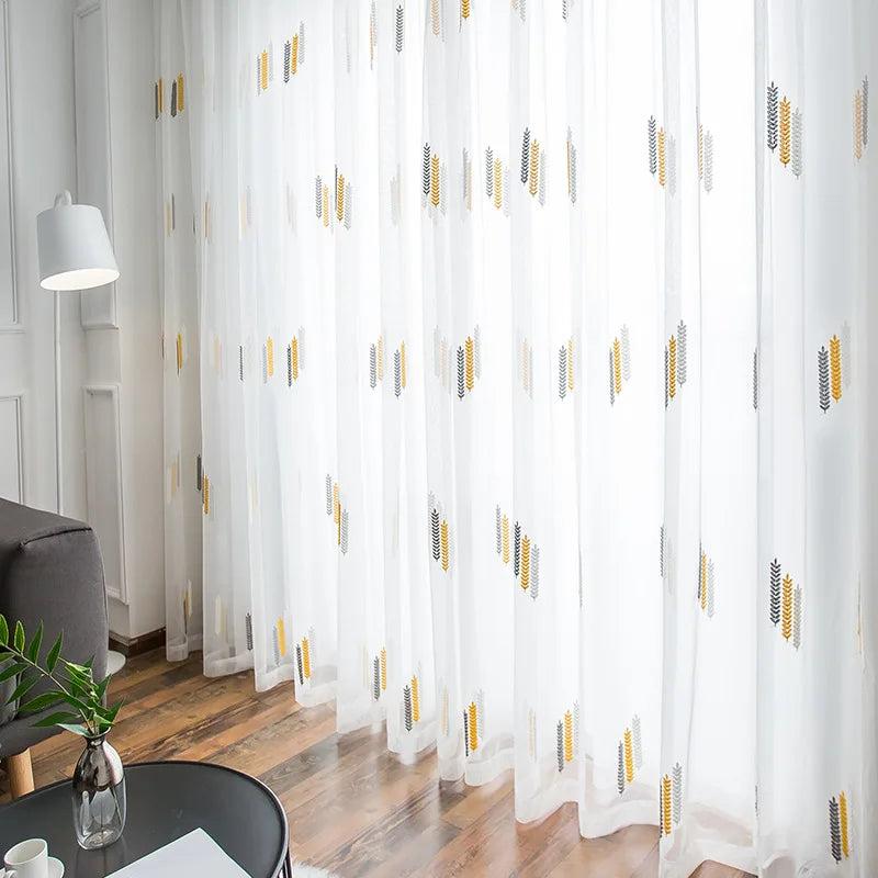 Wheat Ear Embroidered Gauze Curtain Curtains for Living and Dining Room