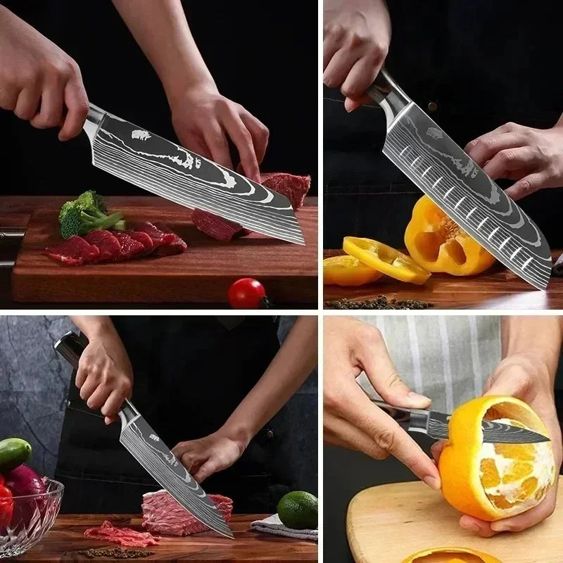 Professional Damascus Kitchen Knives Set.