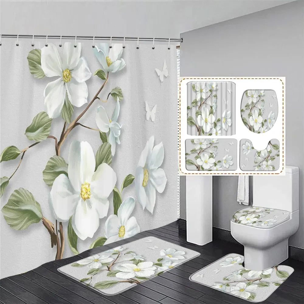 Elegant Shower Curtain with Bath Rug Set