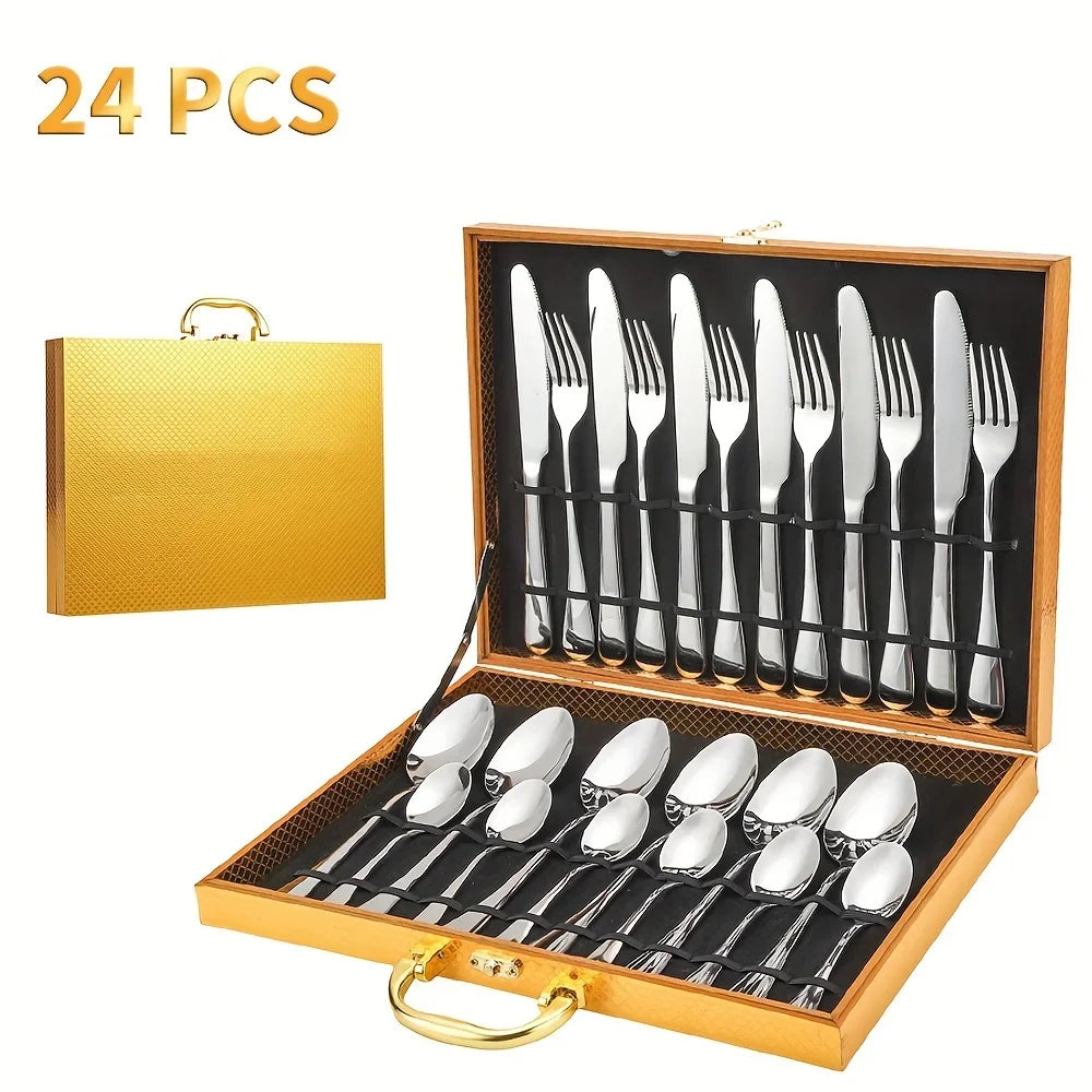 24pcs Elegant Stainless Steel Flatware Set