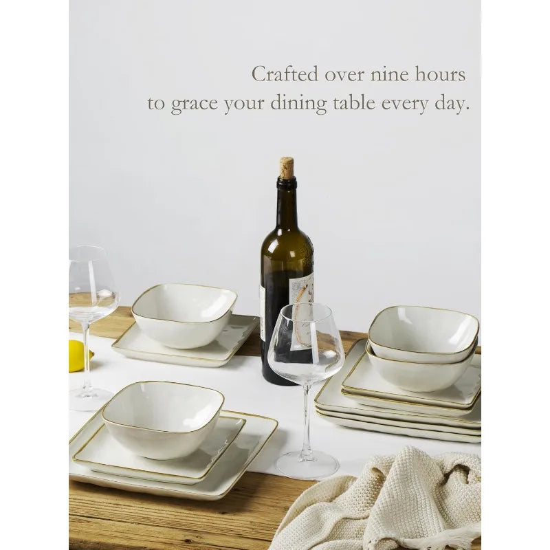 Ocean Square 12-Piece Kitchen Plates and Bowls Sets