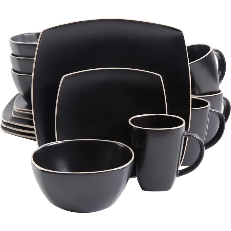 Square Reactive Glaze Stoneware Dinnerware Set, Red/White