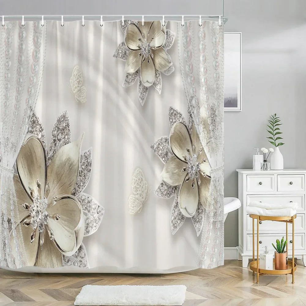 Elegant Shower Curtain with Bath Rug Set