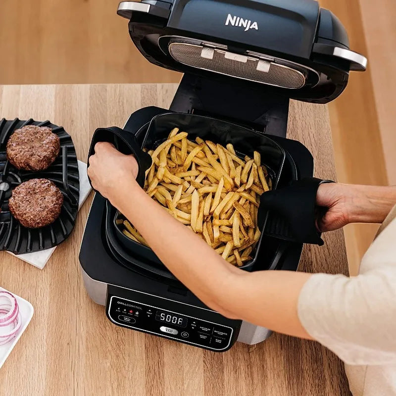 5-in-1 Indoor Electric Grill with Air Fry, Roast, and Bake - Programmable