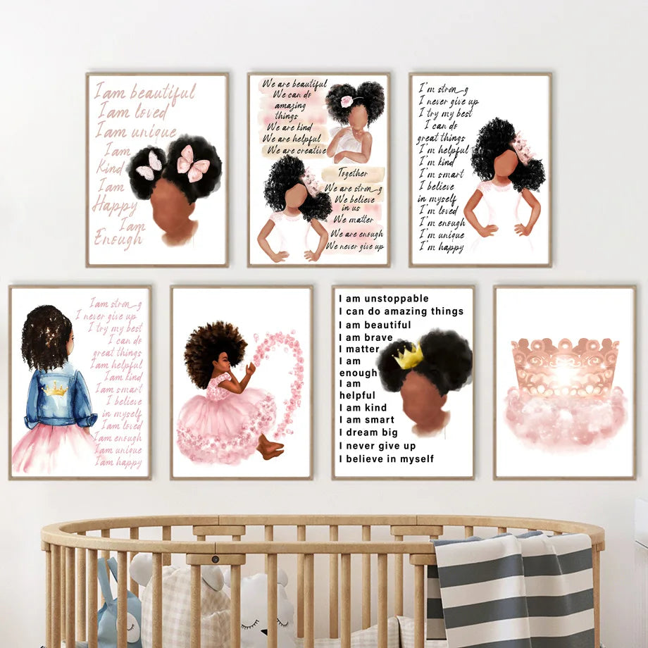Black Cute Girl Ballet Castle Crown Wall Art Canvas Painting Nordic Posters And Prints Wall Pictures Baby Kids Room Decor