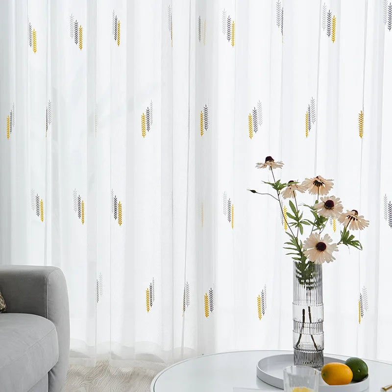Wheat Ear Embroidered Gauze Curtain Curtains for Living and Dining Room