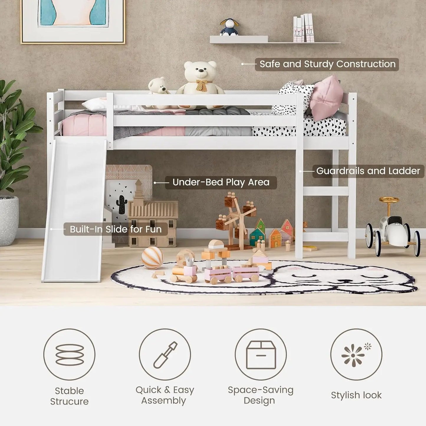 Twin Loft Bed with Slide