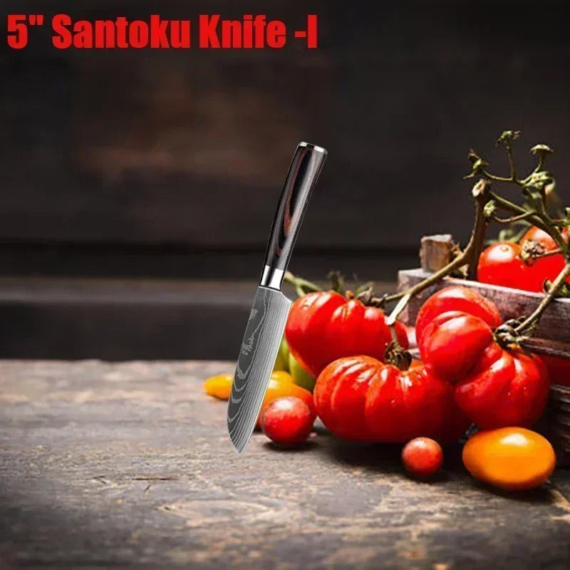Professional Damascus Kitchen Knives Set.