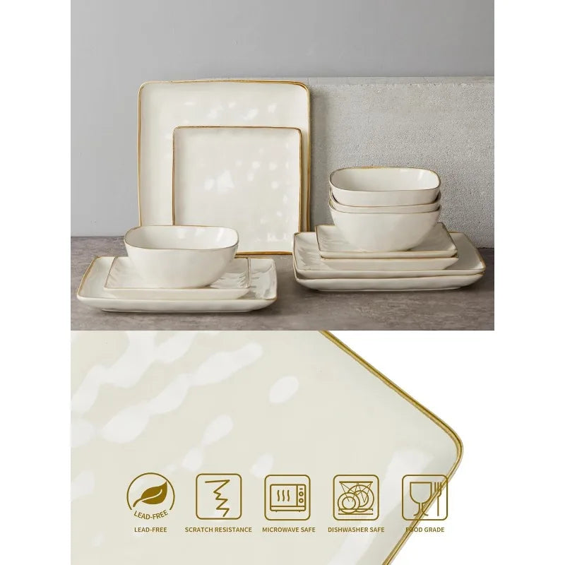 Ocean Square 12-Piece Kitchen Plates and Bowls Sets