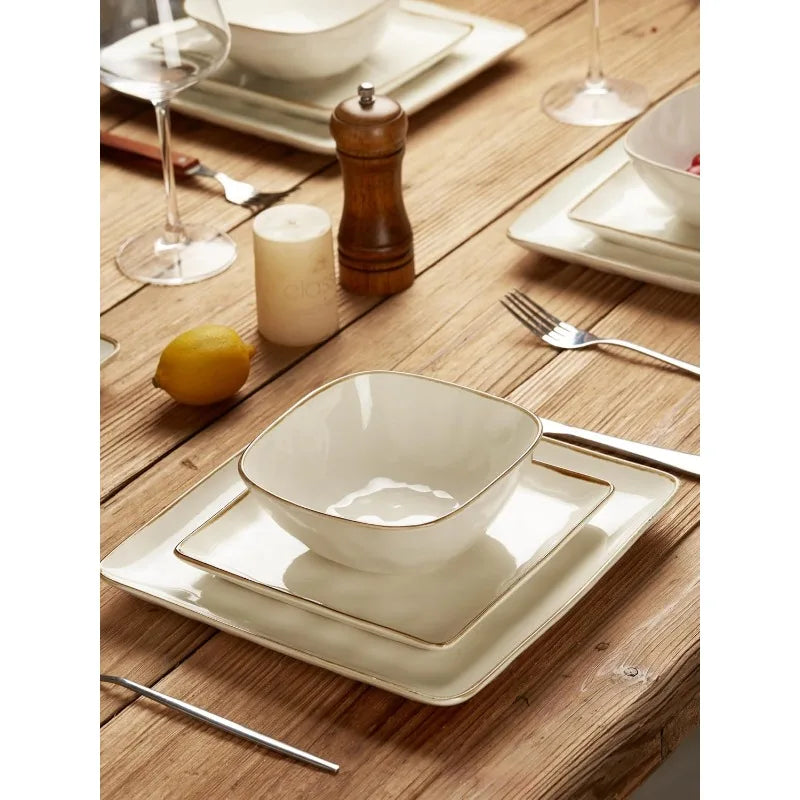 Ocean Square 12-Piece Kitchen Plates and Bowls Sets