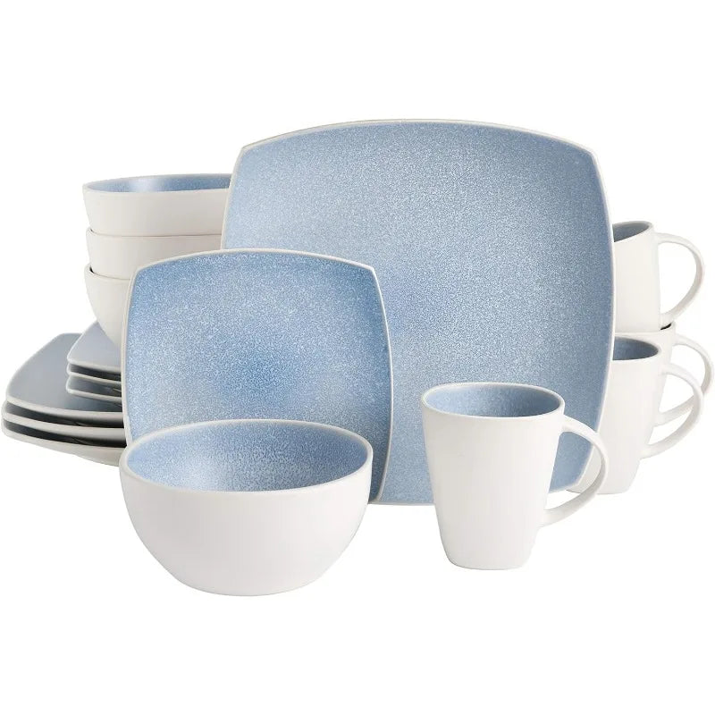 Square Reactive Glaze Stoneware Dinnerware Set, Red/White