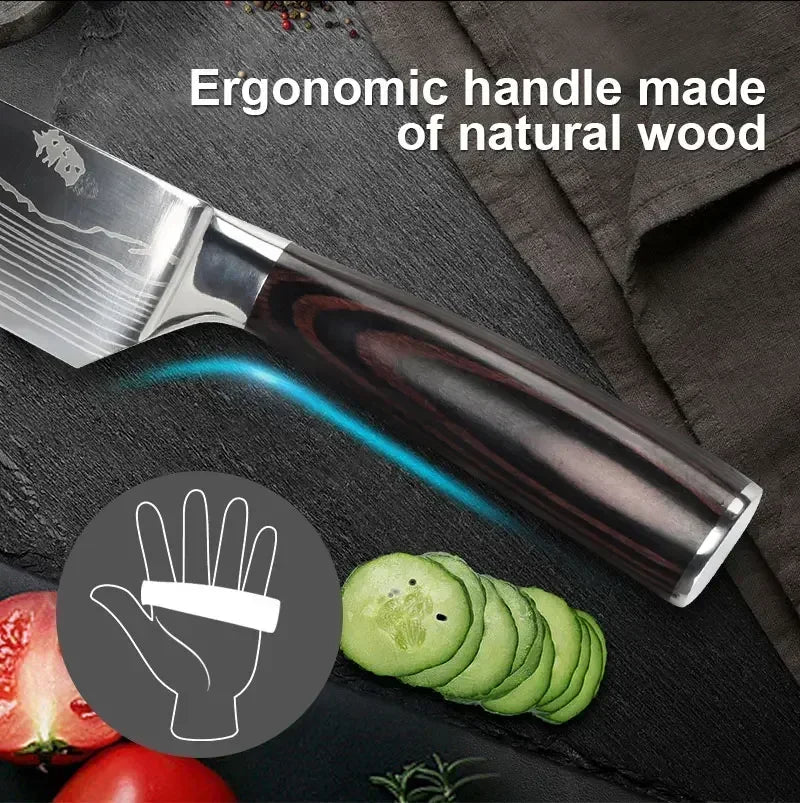 Professional Damascus Kitchen Knives Set.