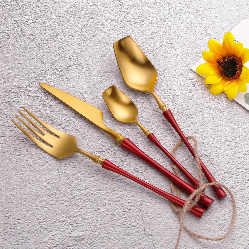 12/16/20 Pieces Knife Fork Spoon Set Gold Cutlery Set Stainless Steel Western Tableware Black Dinnerware Mirror Elegant Flatware