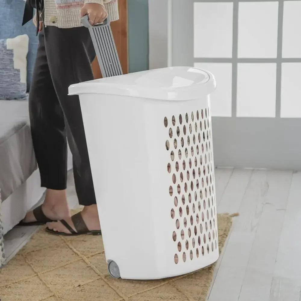 Large Wheeled Laundry Hamper with Retractable Hand