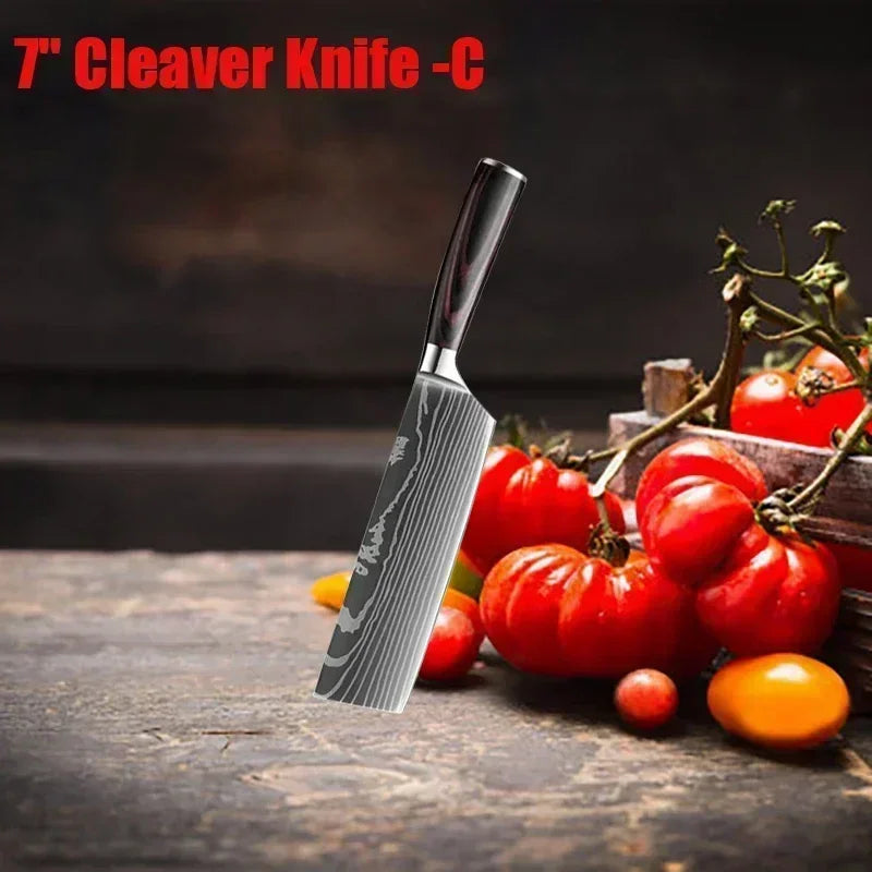 Professional Damascus Kitchen Knives Set.