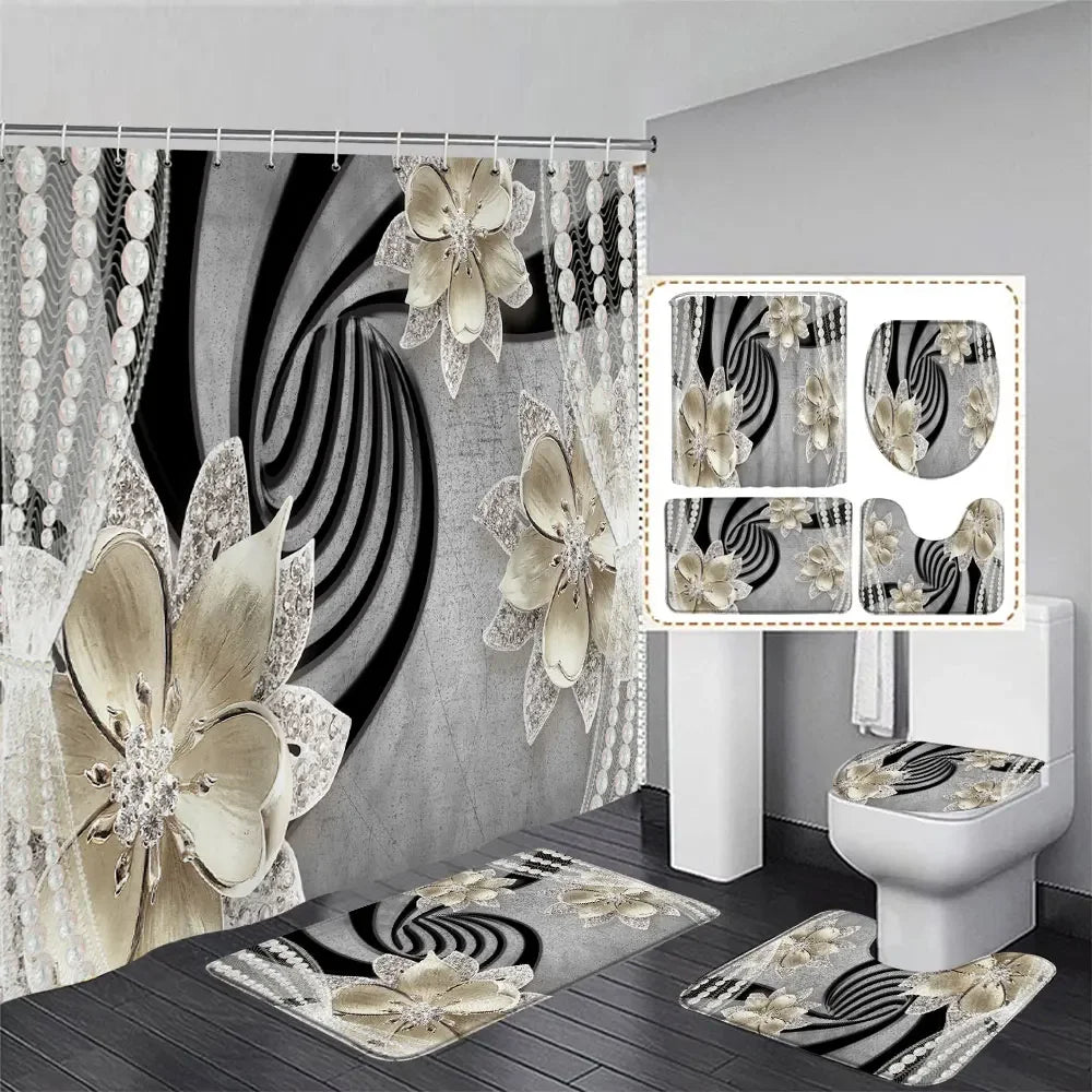 Elegant Shower Curtain with Bath Rug Set