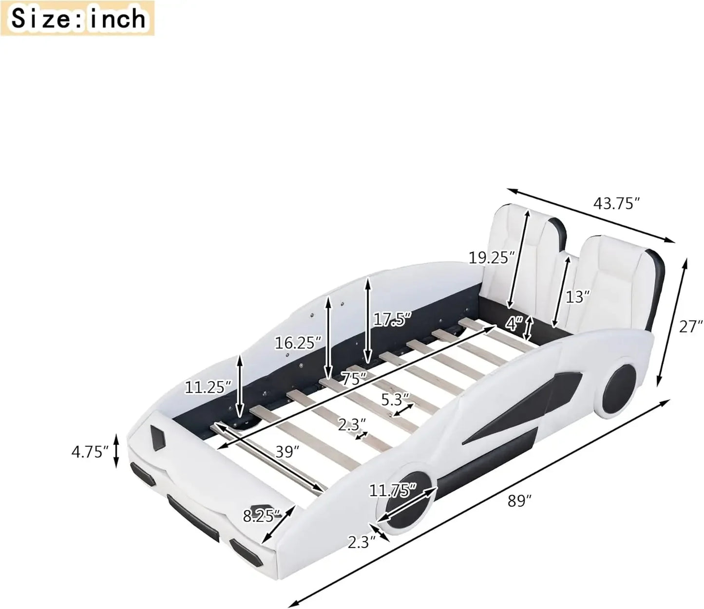 Car-Shaped Platform Wooden Bedframe