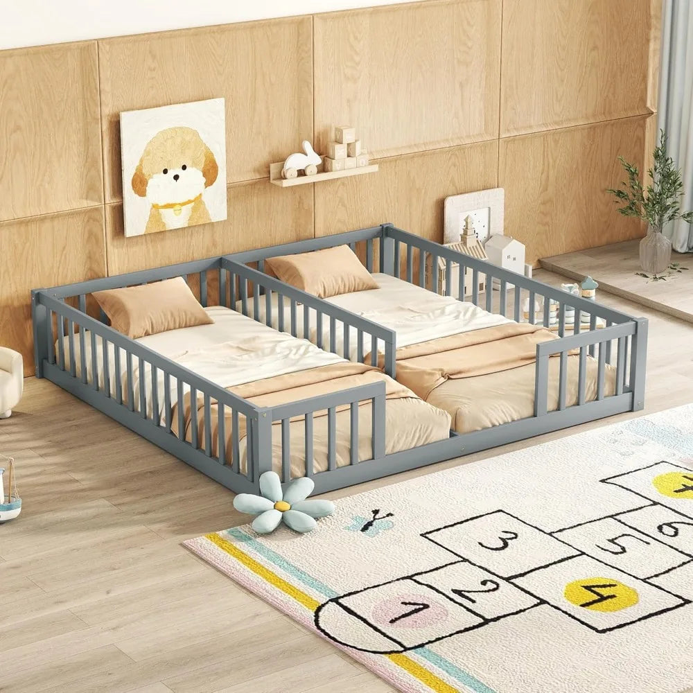 Floor Bed for 2 Kids, Montessori Bed Frame