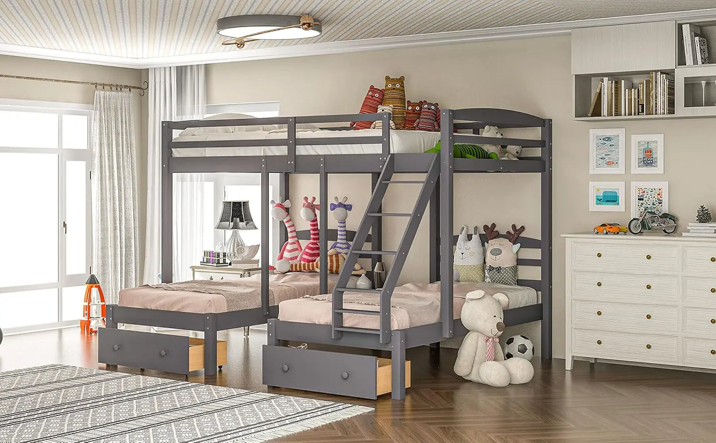 Triple Bunk Bed Frame with Drawers