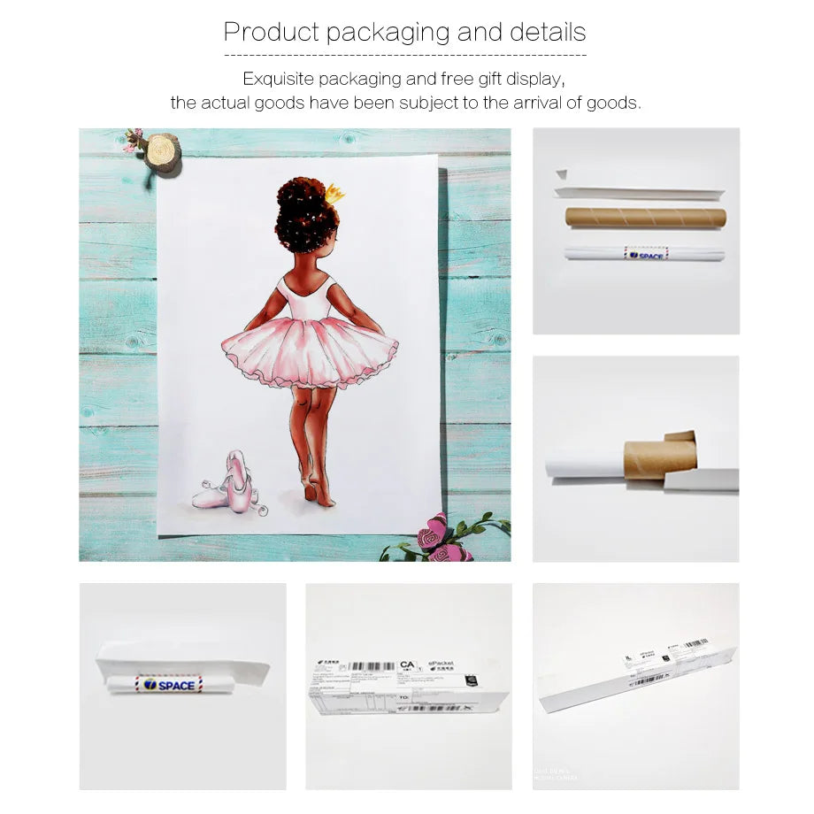 Black Cute Girl Ballet Castle Crown Wall Art Canvas Painting Nordic Posters And Prints Wall Pictures Baby Kids Room Decor