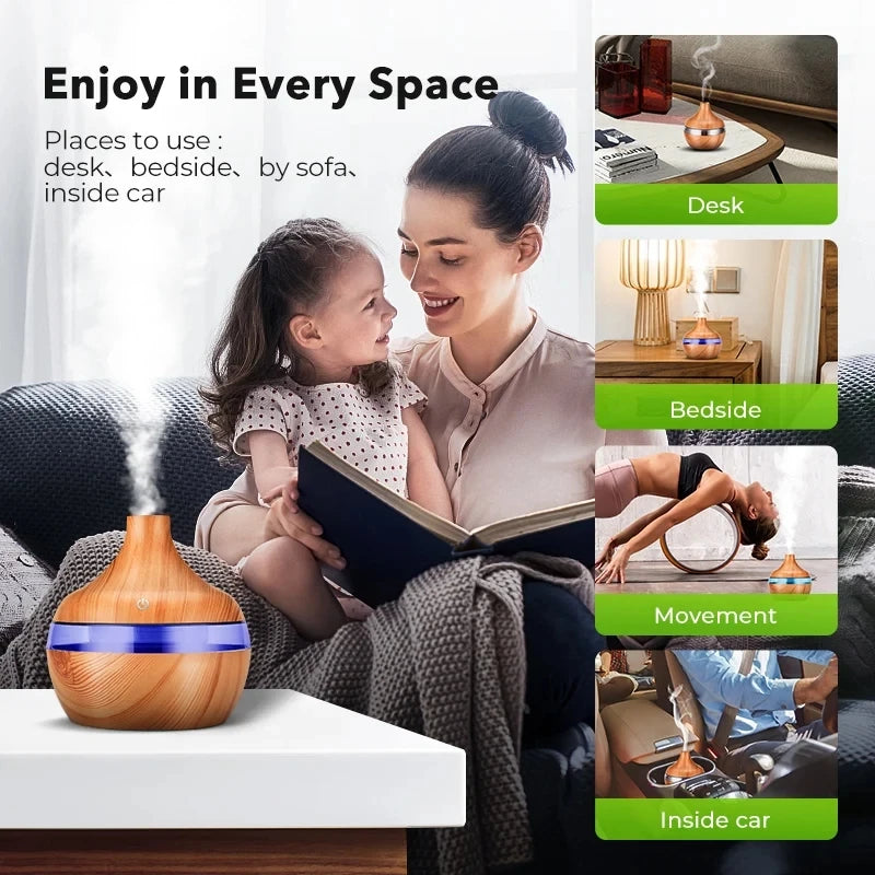 Essential Aroma Oil Diffuser Ultrasonic Wood Grain Humidifier