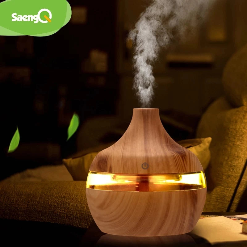 Essential Aroma Oil Diffuser Ultrasonic Wood Grain Humidifier