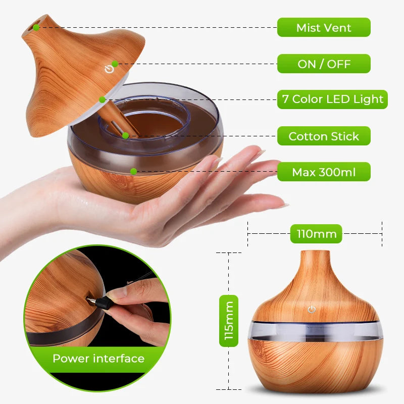 Essential Aroma Oil Diffuser Ultrasonic Wood Grain Humidifier