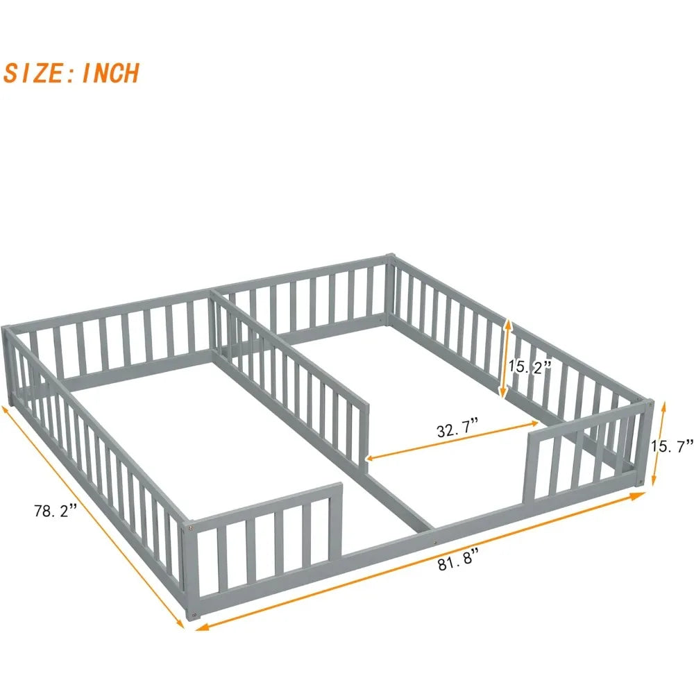 Floor Bed for 2 Kids, Montessori Bed Frame