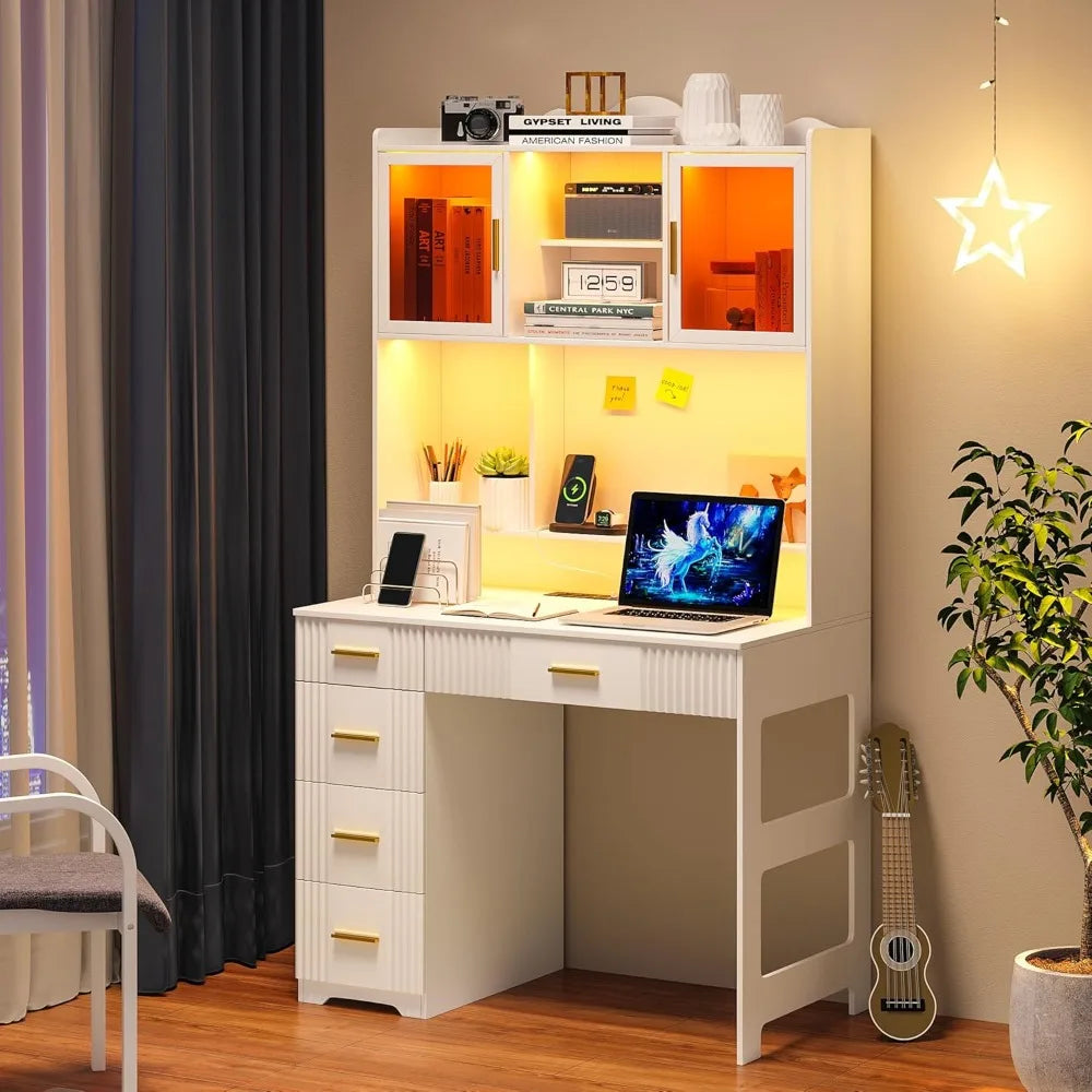 School Desks.LED Study Desk with Hutch and Drawer