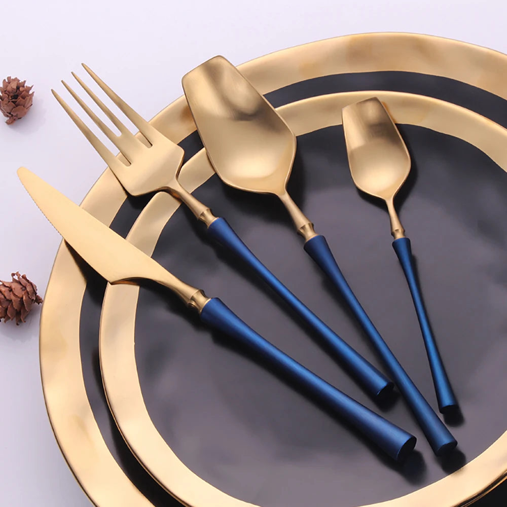 12/16/20 Pieces Knife Fork Spoon Set Gold Cutlery Set Stainless Steel Western Tableware Black Dinnerware Mirror Elegant Flatware