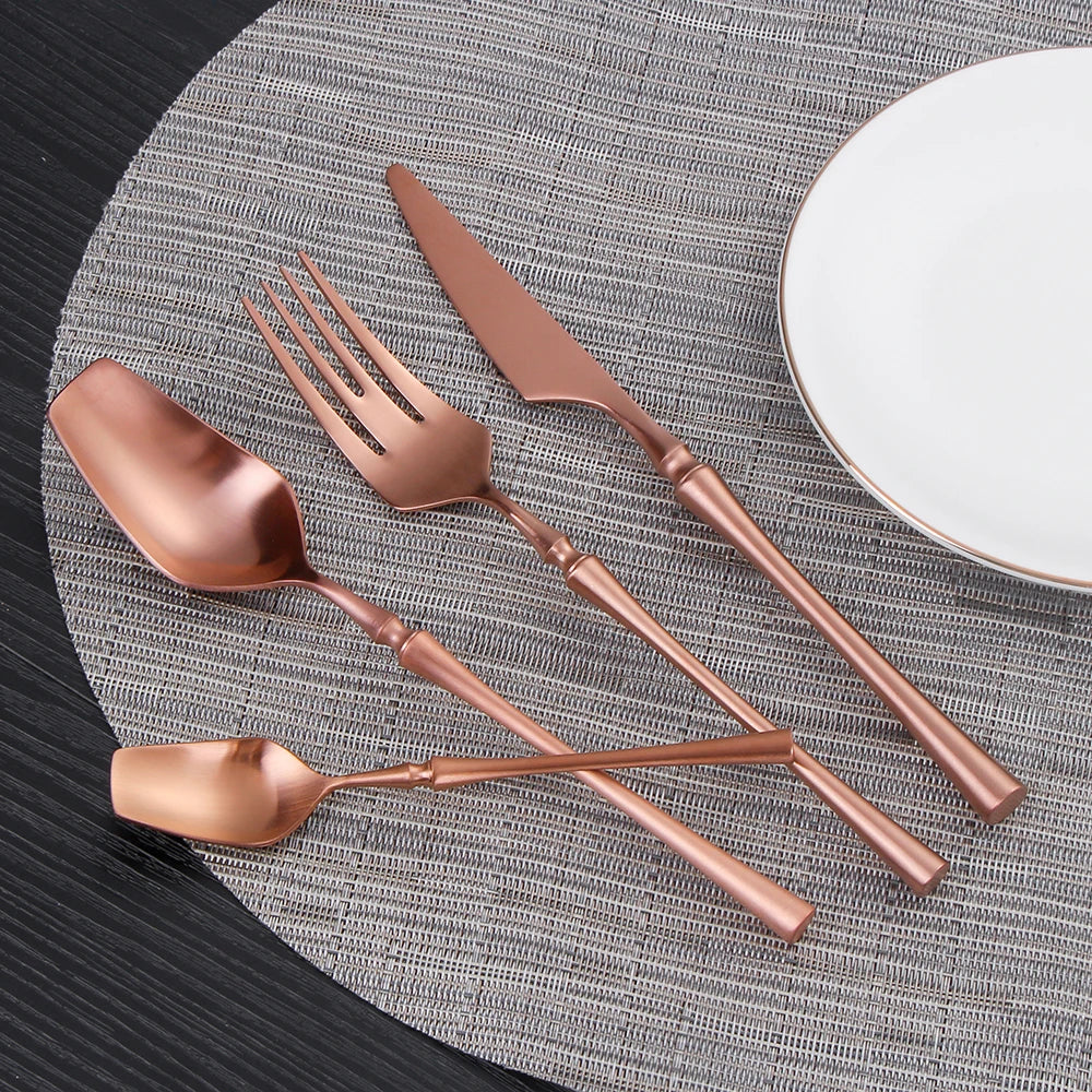 12/16/20 Pieces Knife Fork Spoon Set Gold Cutlery Set Stainless Steel Western Tableware Black Dinnerware Mirror Elegant Flatware