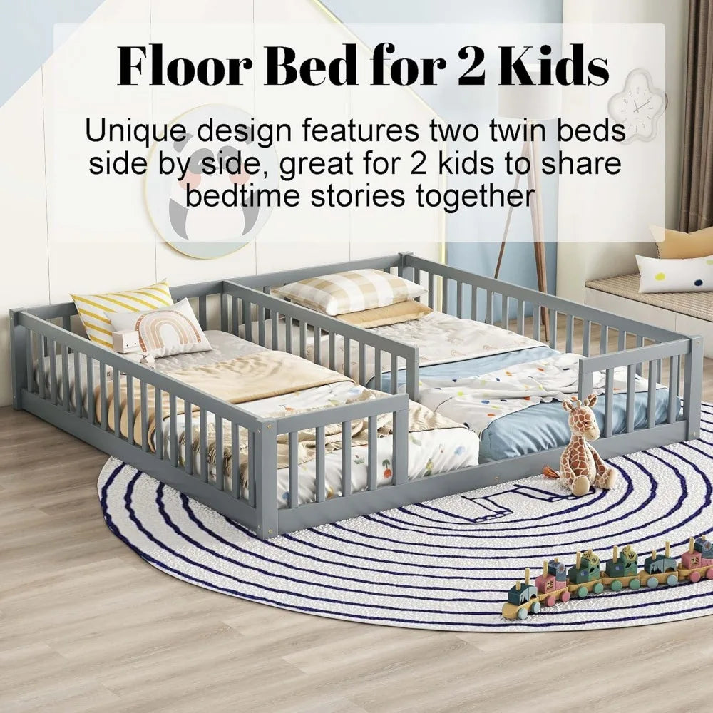 Floor Bed for 2 Kids, Montessori Bed Frame
