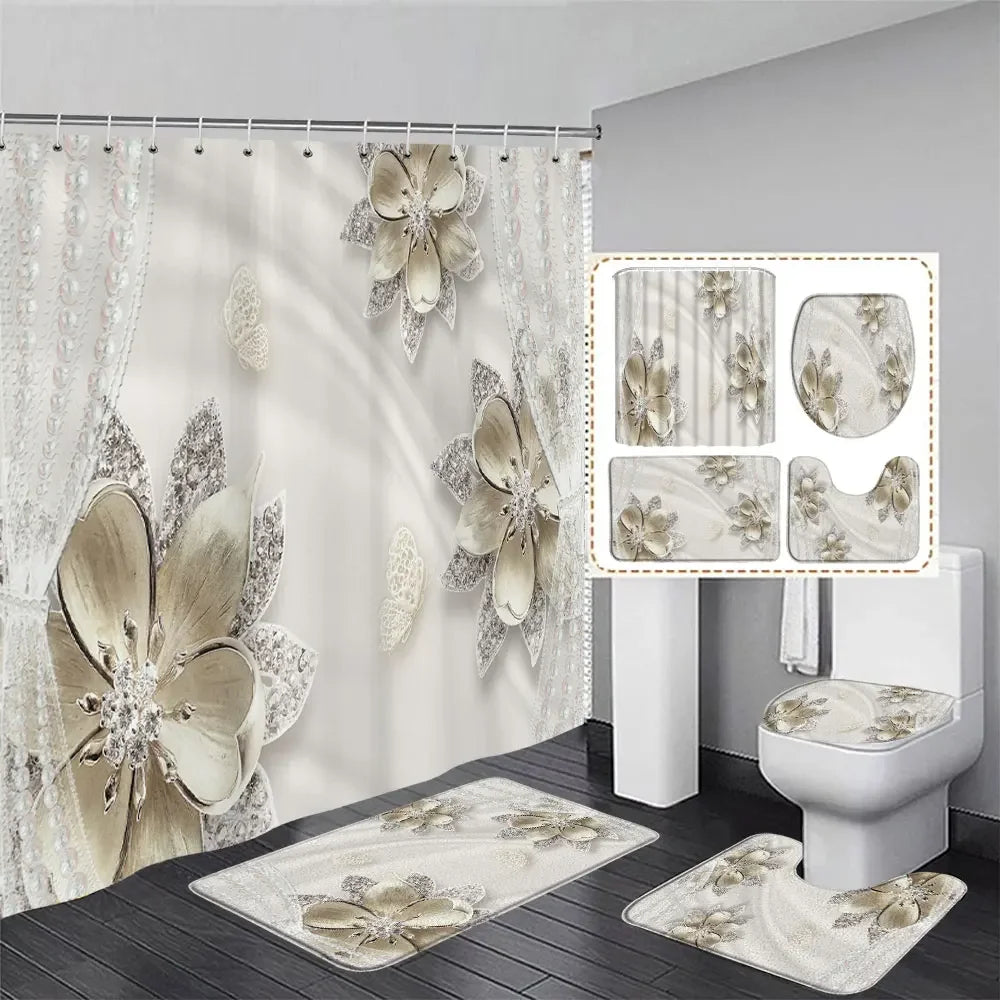 Elegant Shower Curtain with Bath Rug Set