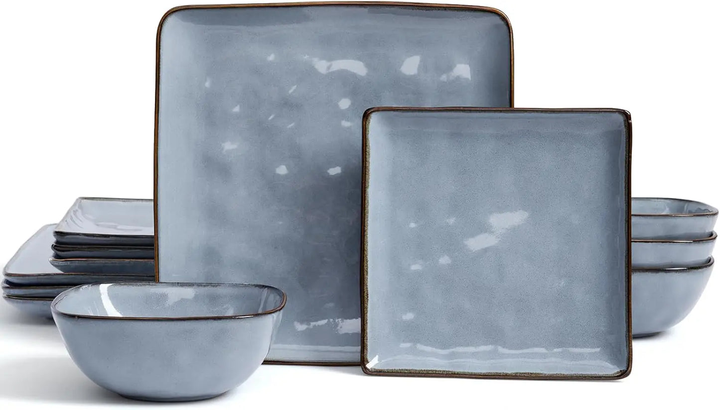 Ocean Square 12-Piece Kitchen Plates and Bowls Sets