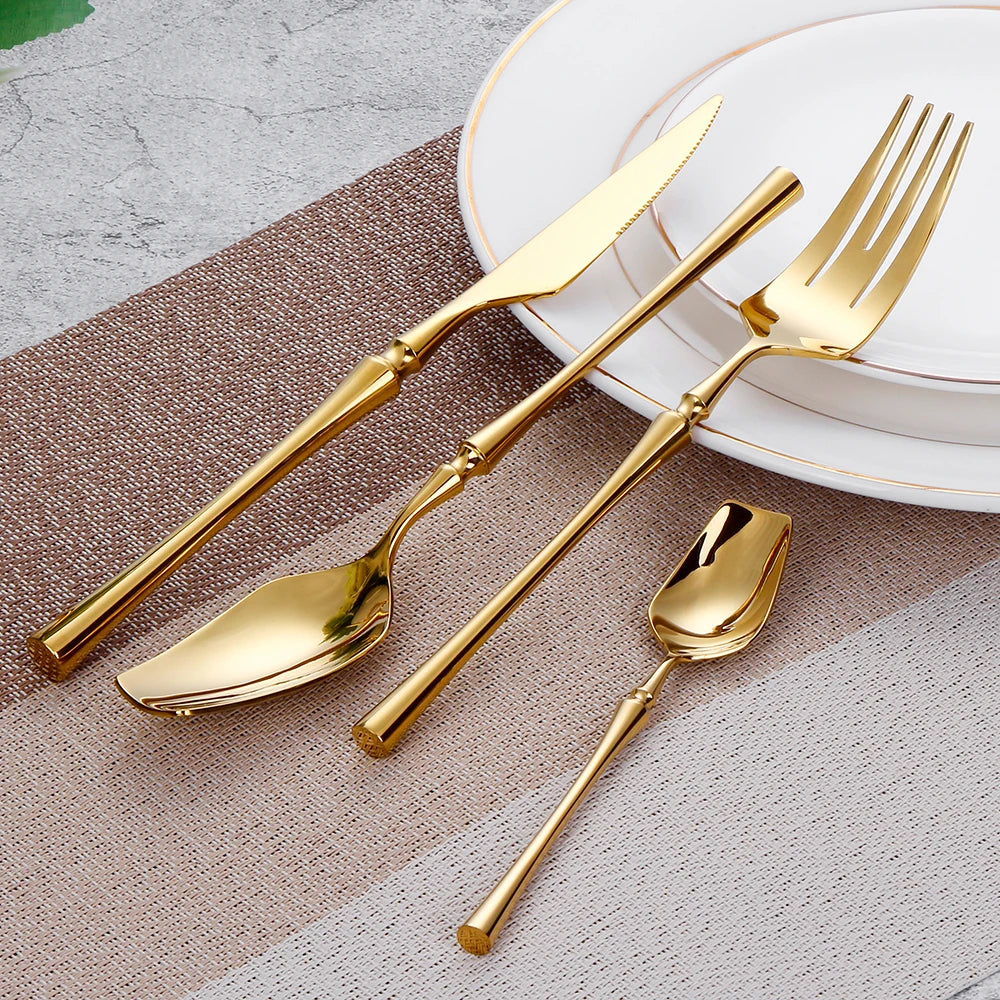 12/16/20 Pieces Knife Fork Spoon Set Gold Cutlery Set Stainless Steel Western Tableware Black Dinnerware Mirror Elegant Flatware