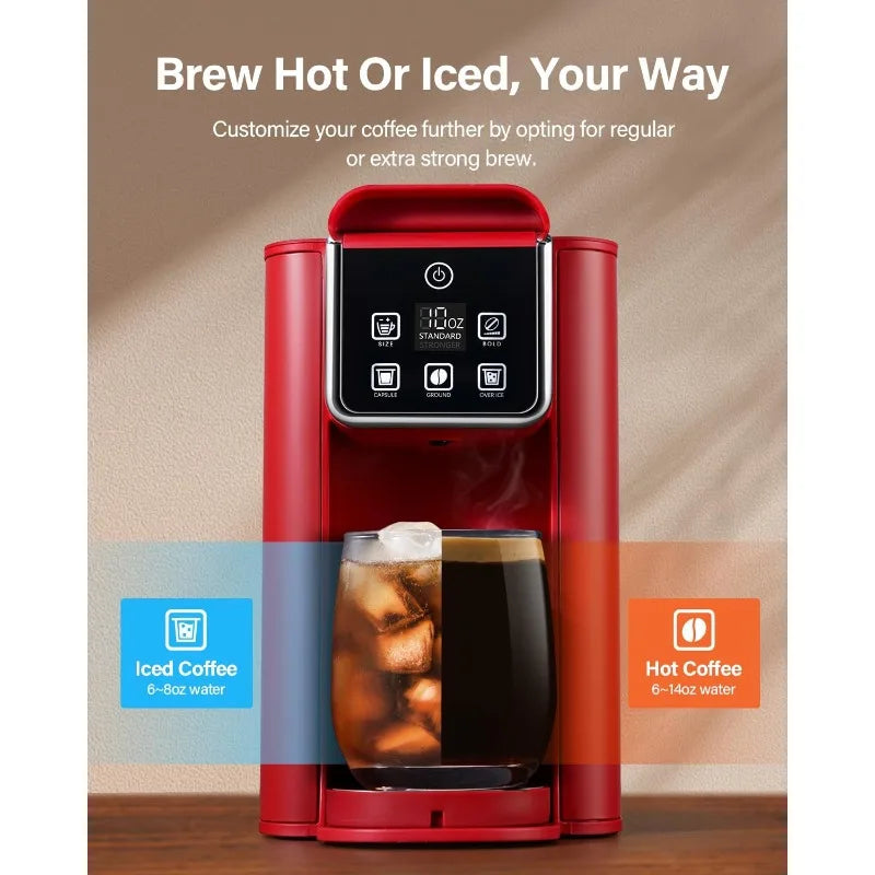Hot and Iced Coffee Machine for K Cup Pods & Ground Coffee