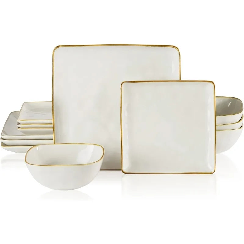 Ocean Square 12-Piece Kitchen Plates and Bowls Sets