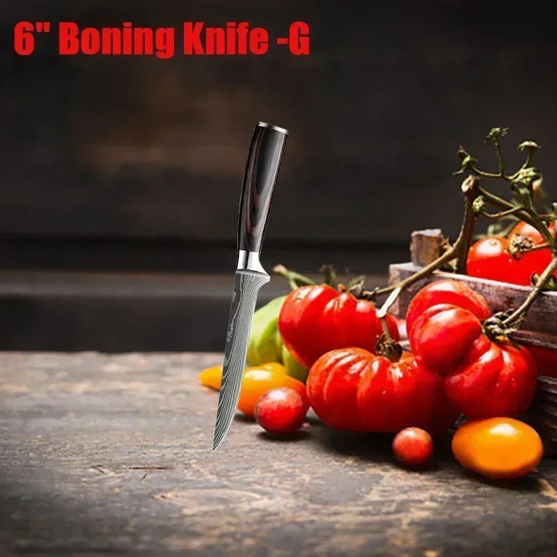 Professional Damascus Kitchen Knives Set.