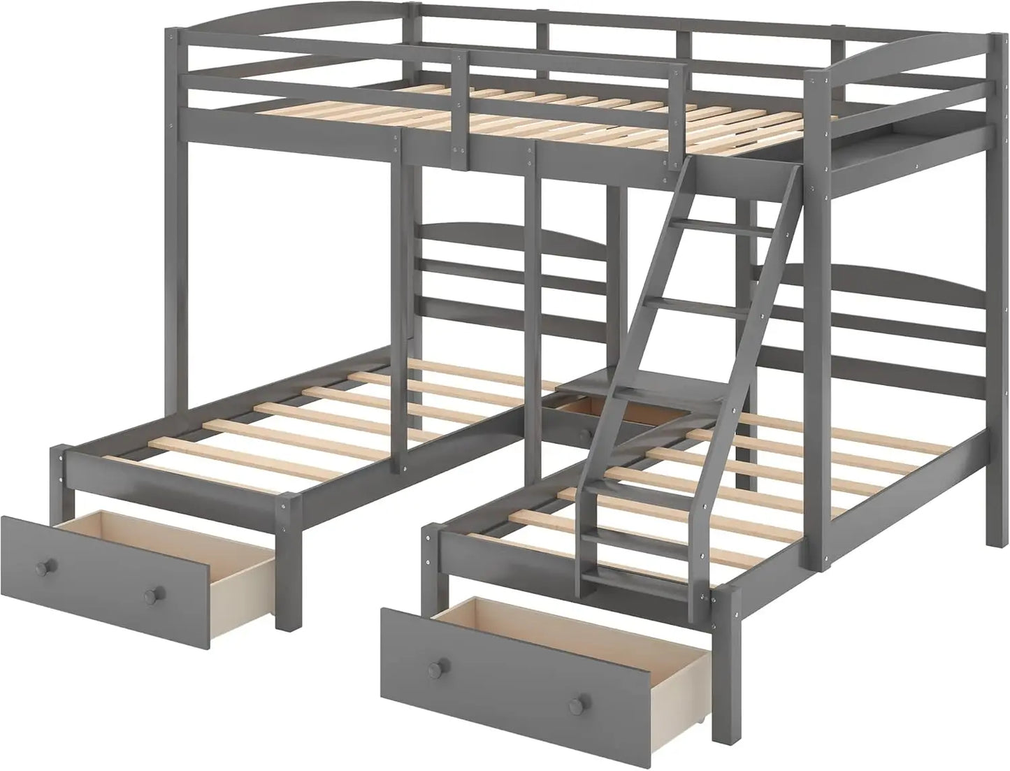 Triple Bunk Bed Frame with Drawers