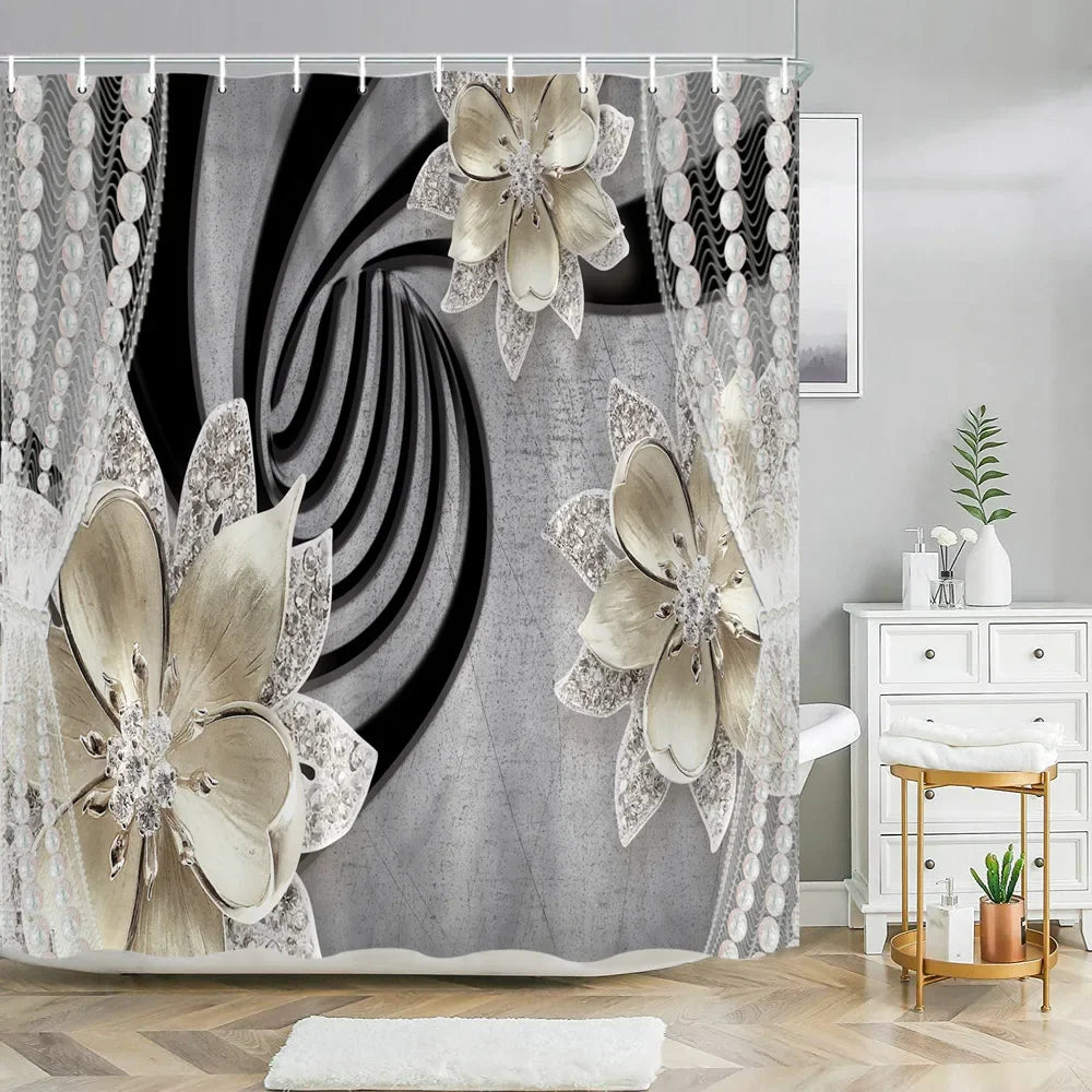 Elegant Shower Curtain with Bath Rug Set