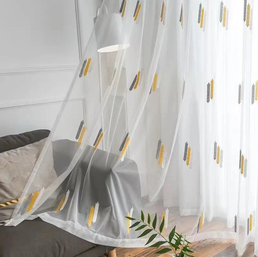 Wheat Ear Embroidered Gauze Curtain Curtains for Living and Dining Room