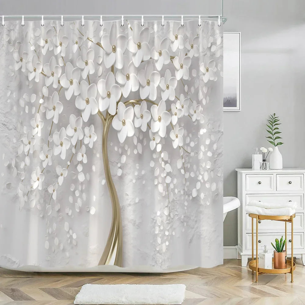 Elegant Shower Curtain with Bath Rug Set