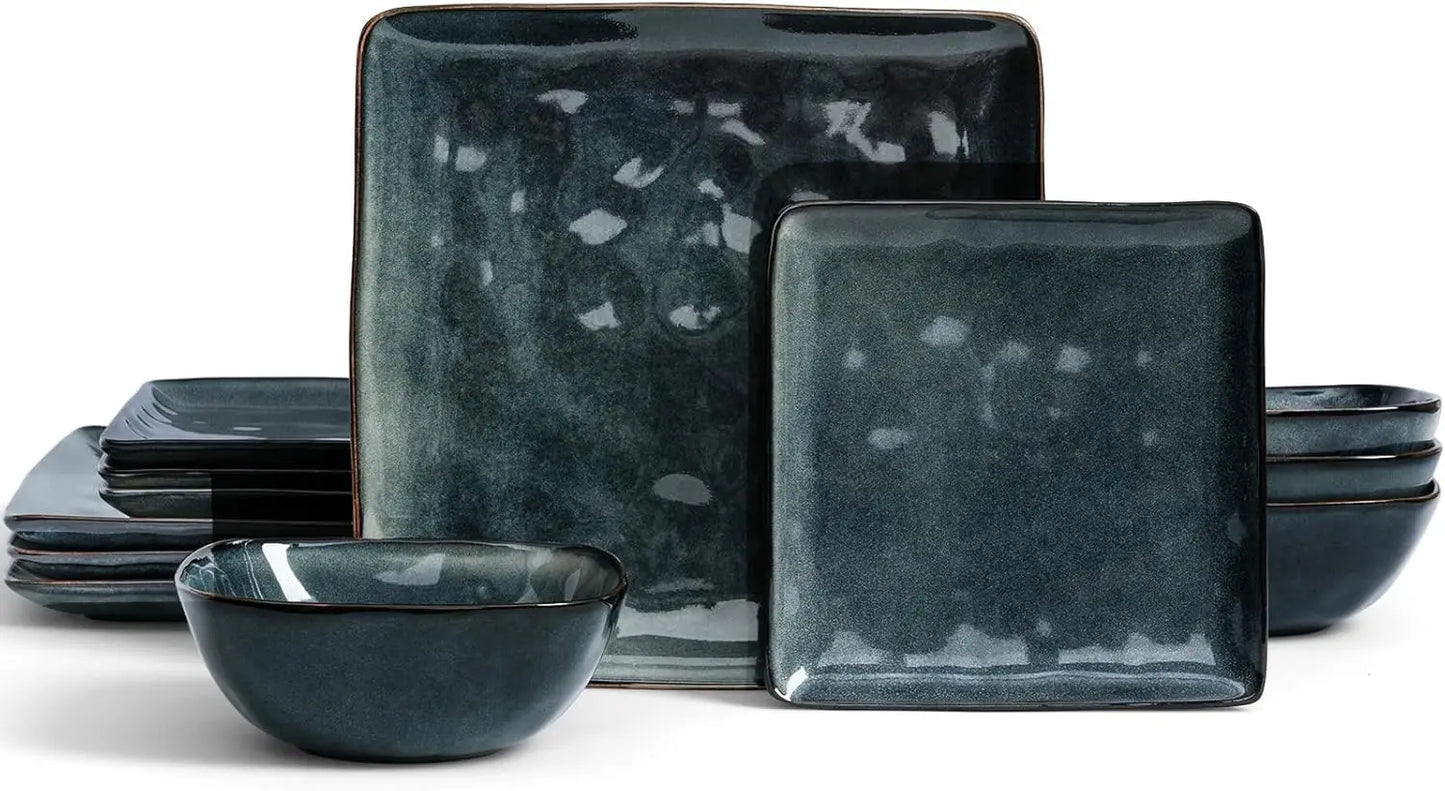 Ocean Square 12-Piece Kitchen Plates and Bowls Sets